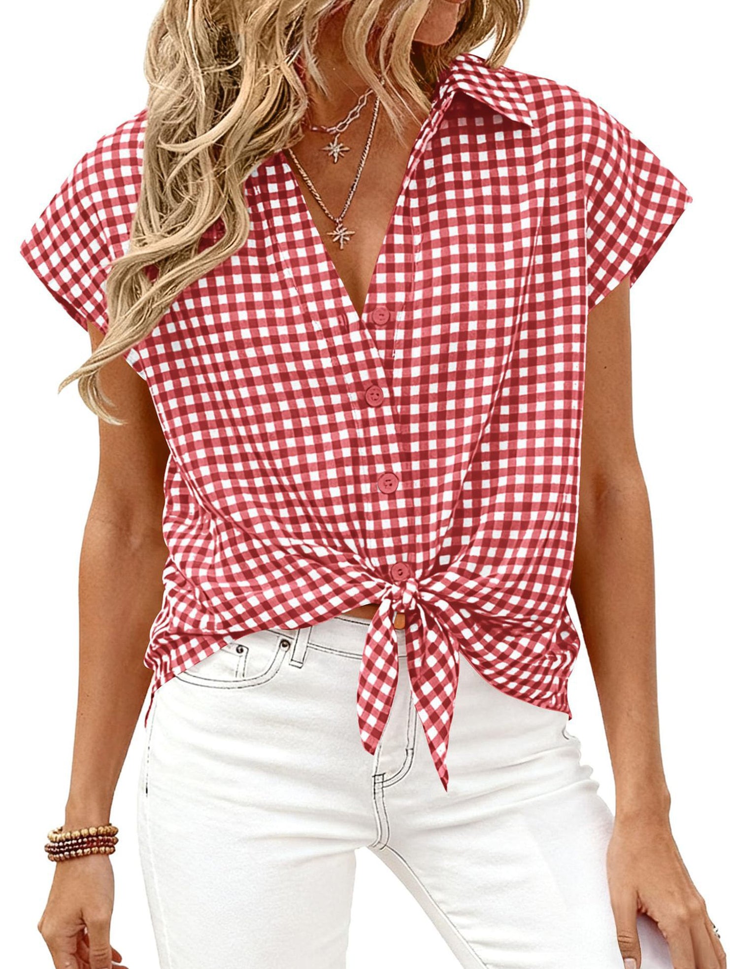 Plaid Button Loose Short Sleeve Shirt