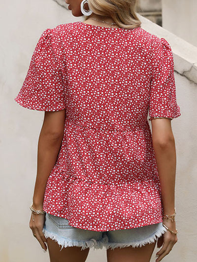 Red Polka Dot V Neck Shirt