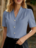 V Neck Button Short Sleeve Shirt