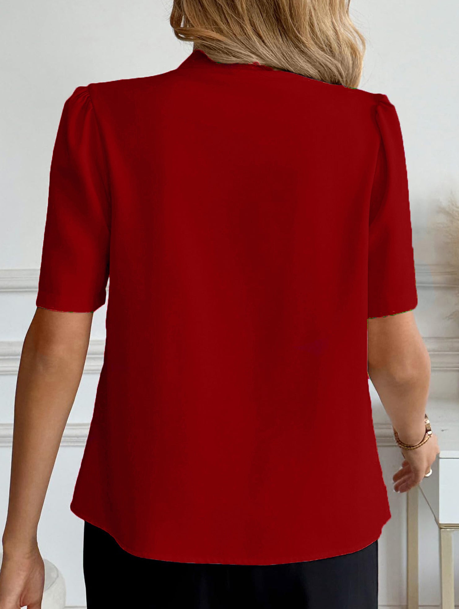 V Neck Button Short Sleeve Shirt