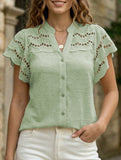 Lace Patch Ruffle Sleeve Blouse