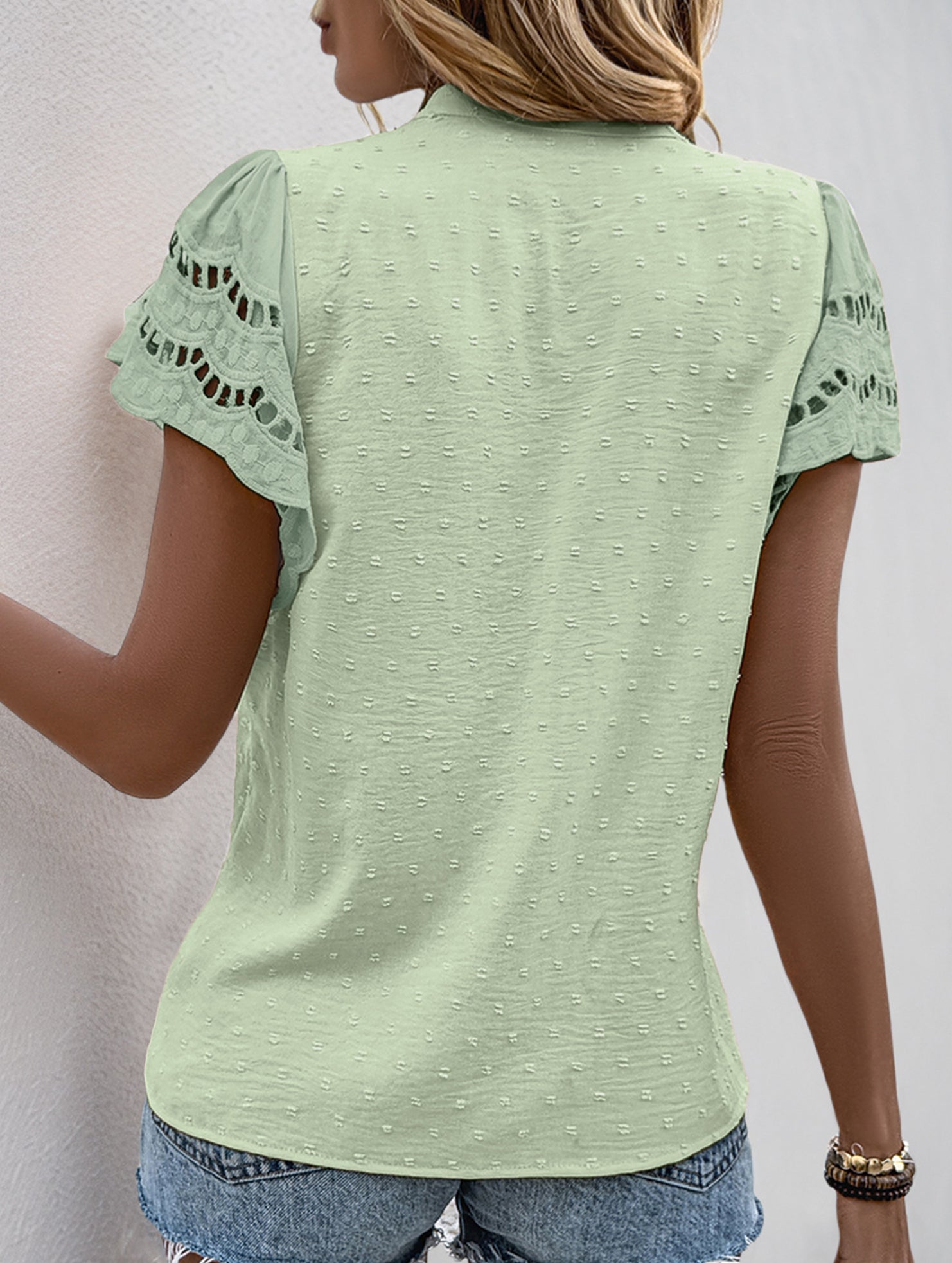 Lace Patch Ruffle Sleeve Blouse