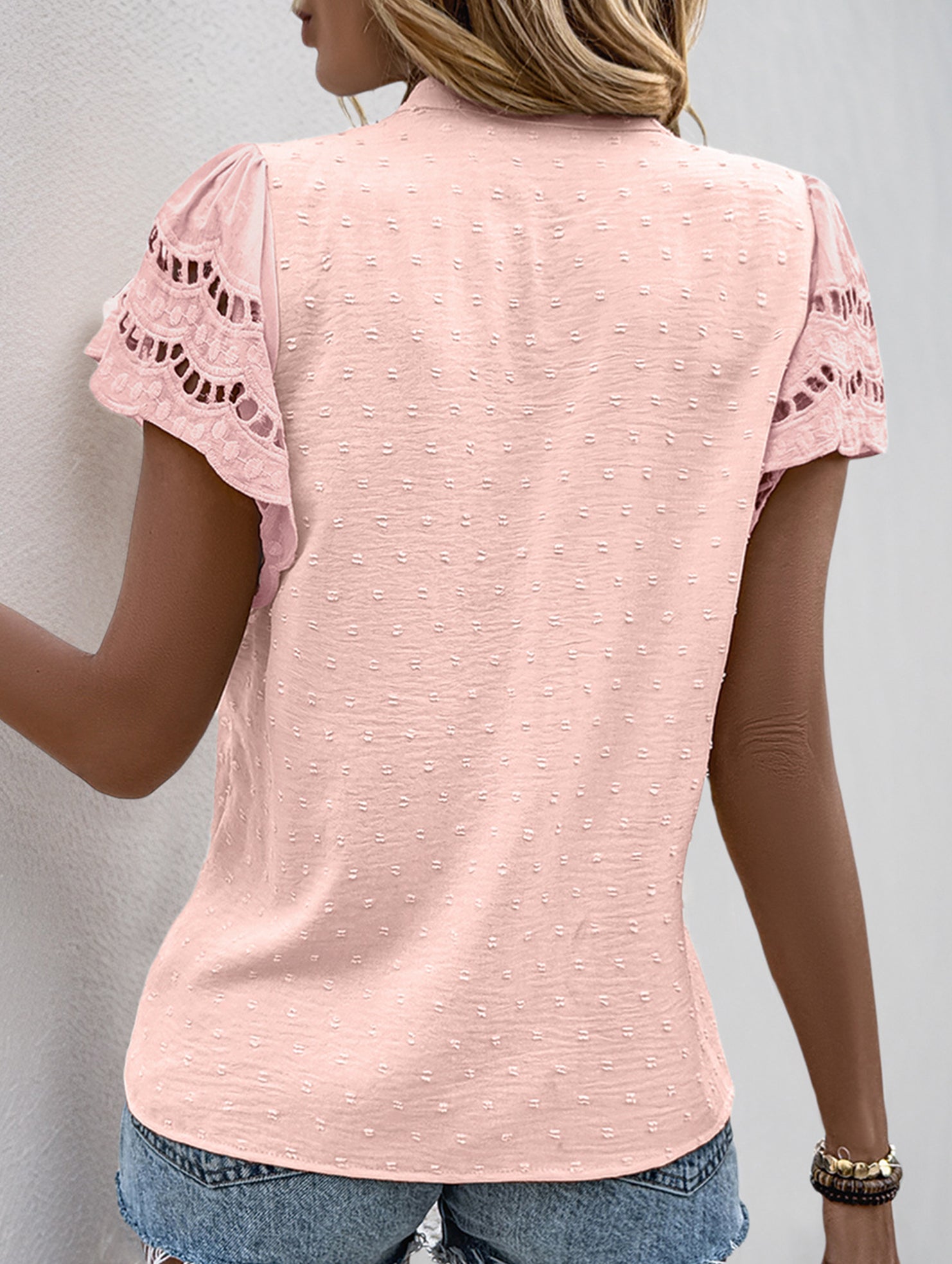 Lace Patch Ruffle Sleeve Blouse