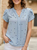 V Neck Heart Petal Sleeve Blouse