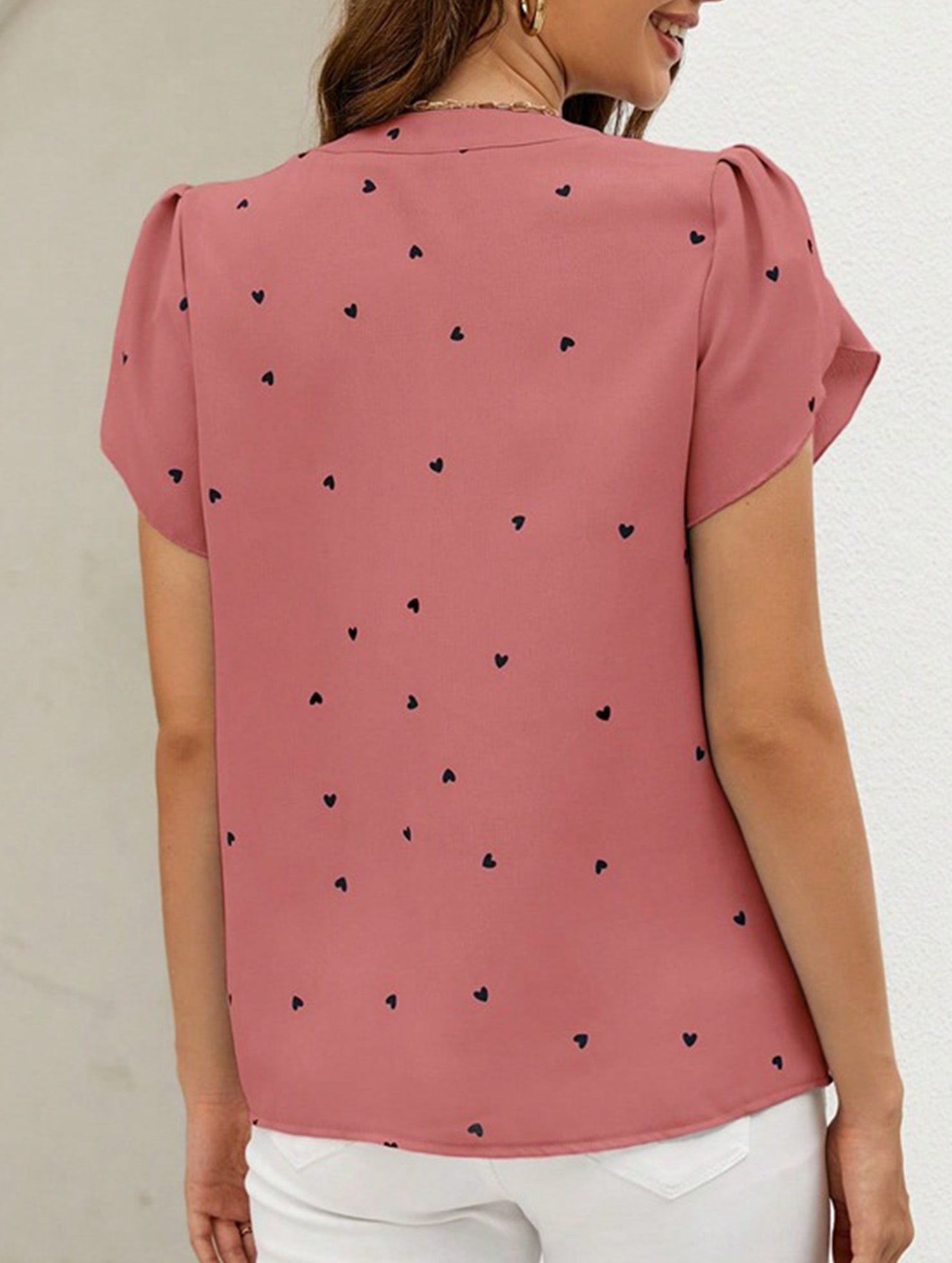 V Neck Heart Petal Sleeve Blouse