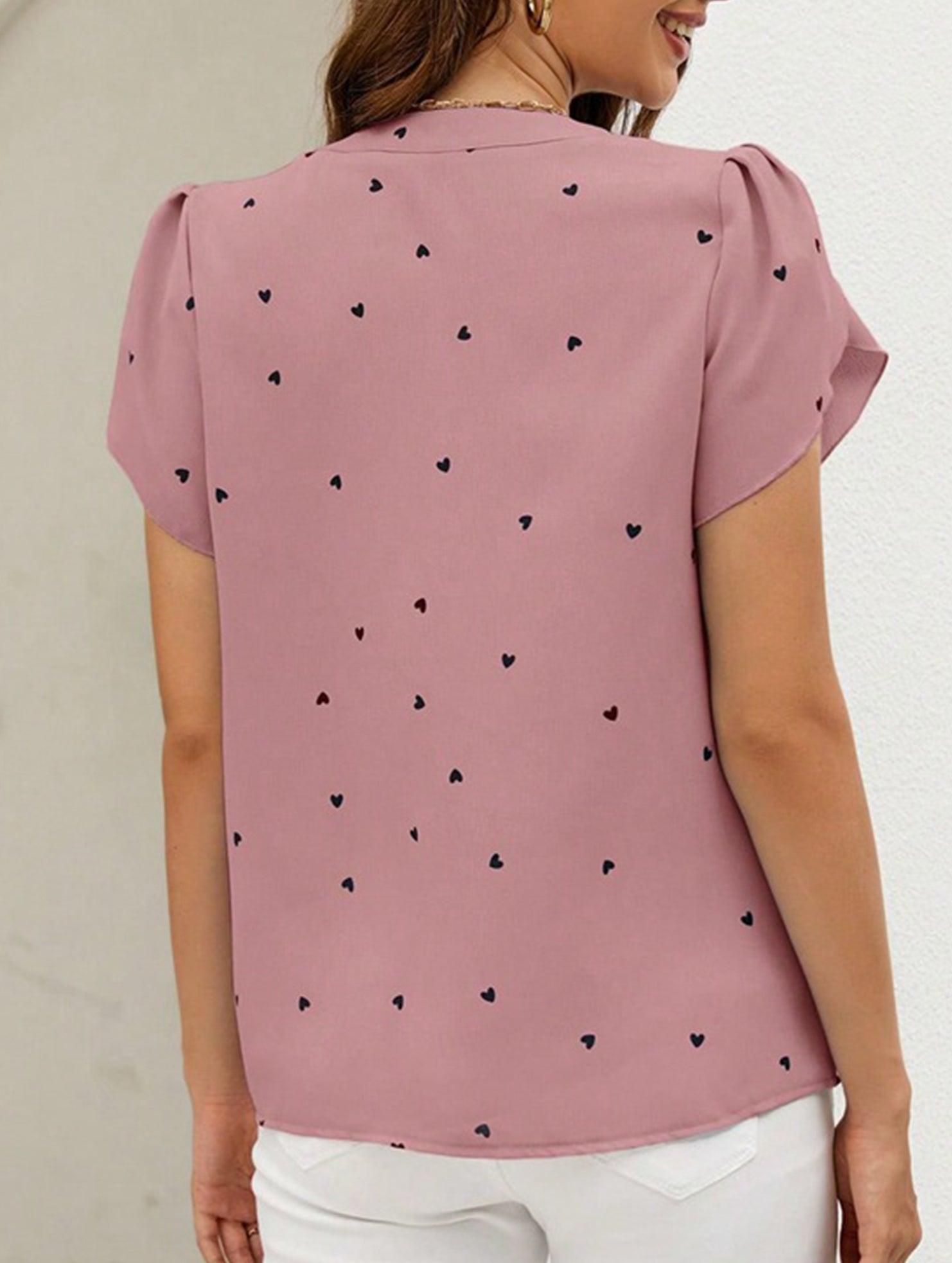 V Neck Heart Petal Sleeve Blouse
