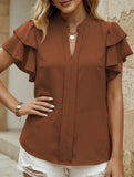 V Neck Double Ruffle Sleeve Blouse