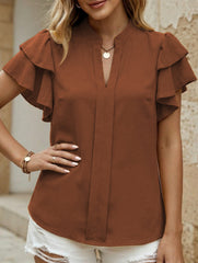 V Neck Double Ruffle Sleeve Blouse