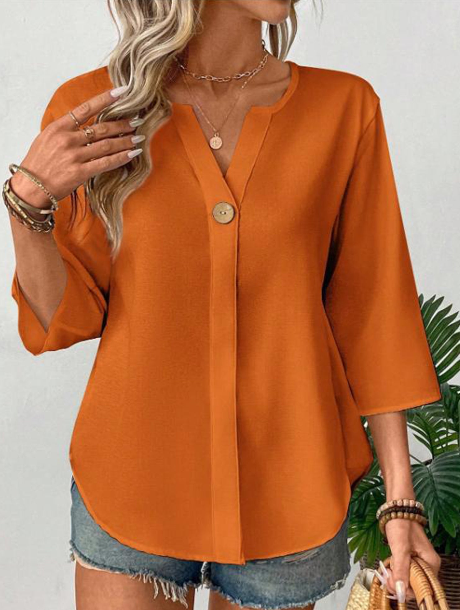 Linen V Neck Button Shirt