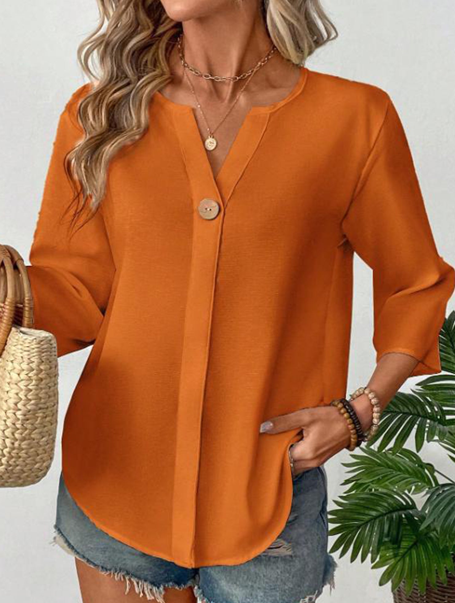 Linen V Neck Button Shirt