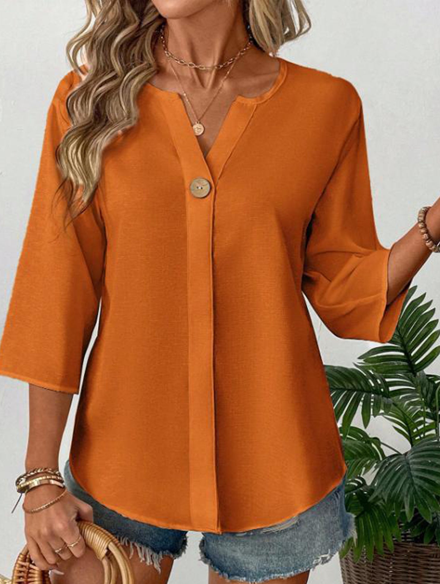 Linen V Neck Button Shirt