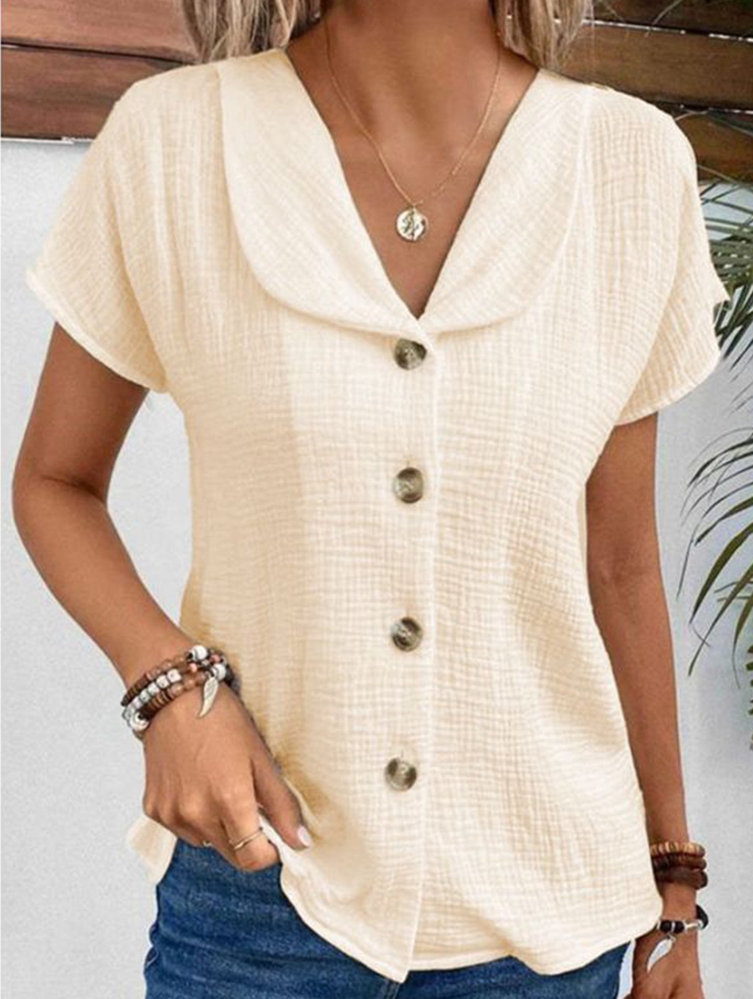 Solid Button Short Sleeve Cardigan