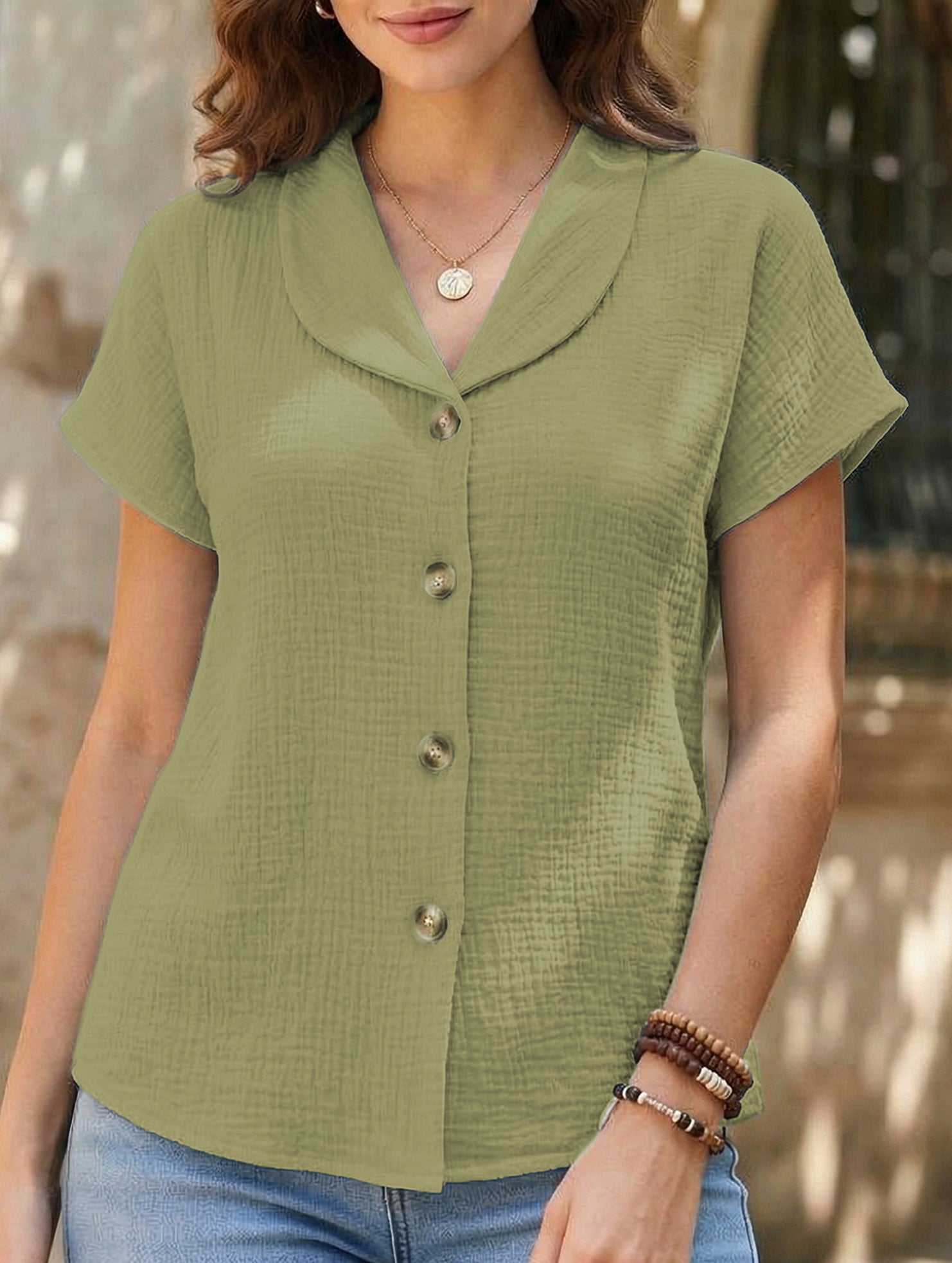 Solid Button Short Sleeve Cardigan