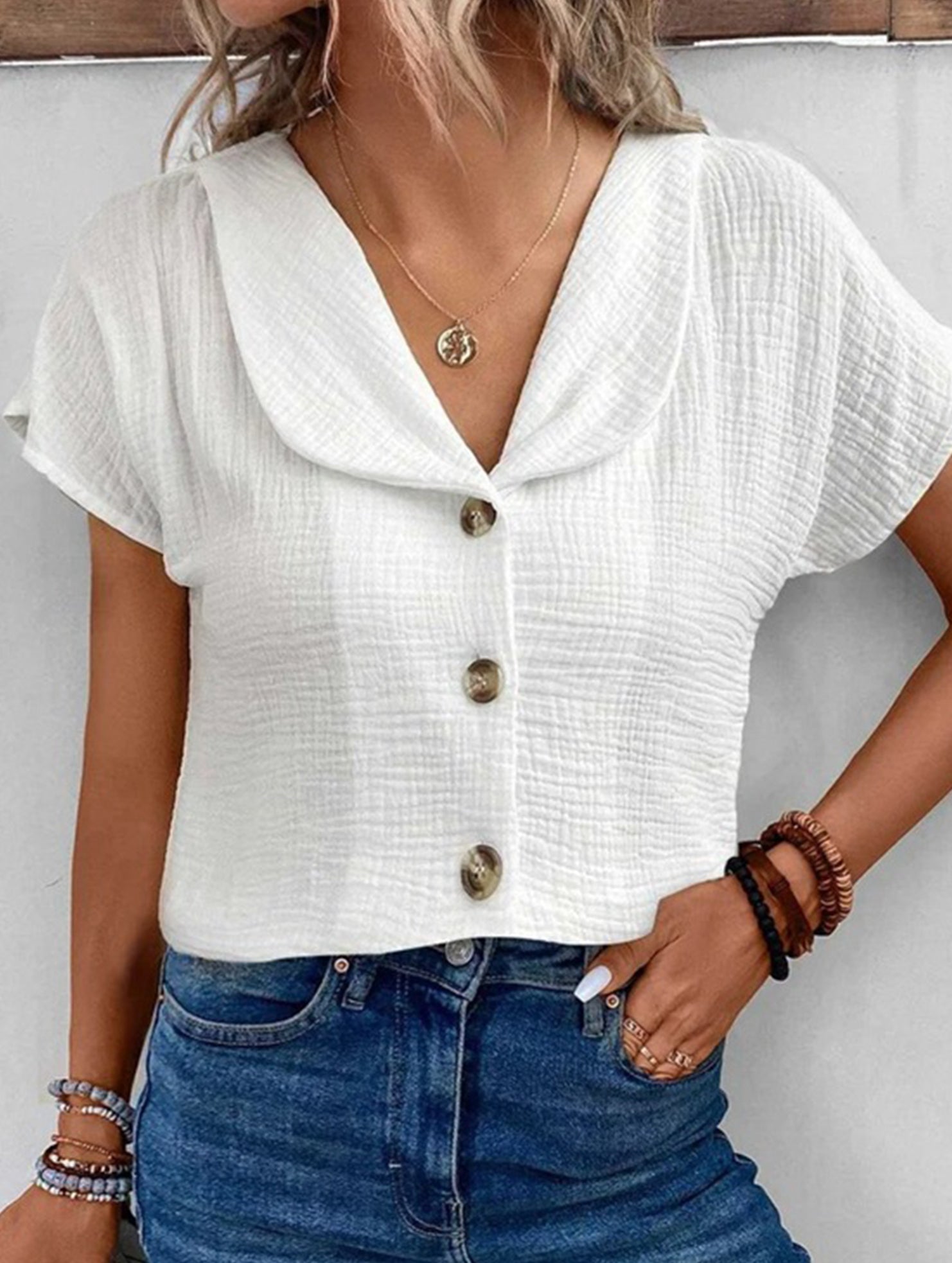 Solid Button Short Sleeve Cardigan