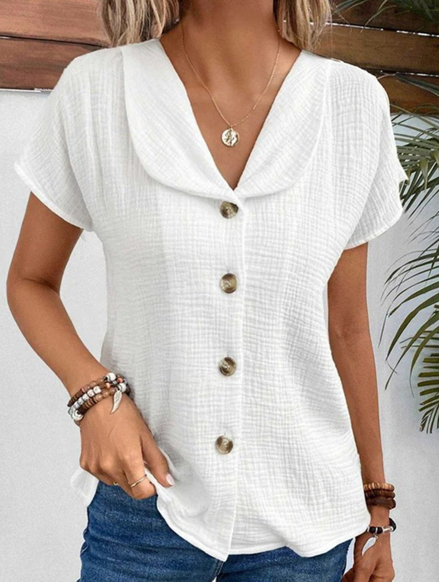 Solid Button Short Sleeve Cardigan