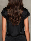 V Neck Lace Patch Short Sleeve Tee_CWTSTS00908