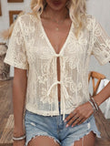 Jacquard Tie V Neck Cardigan Shirt_CWTSTS00909