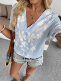 Stripe Floral V Neck Shirt_CWTSTS00911