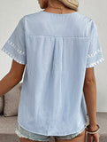 Stripe Floral V Neck Shirt_CWTSTS00911