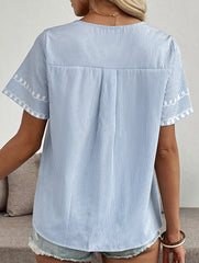 Stripe Floral V Neck Shirt_CWTSTS00911