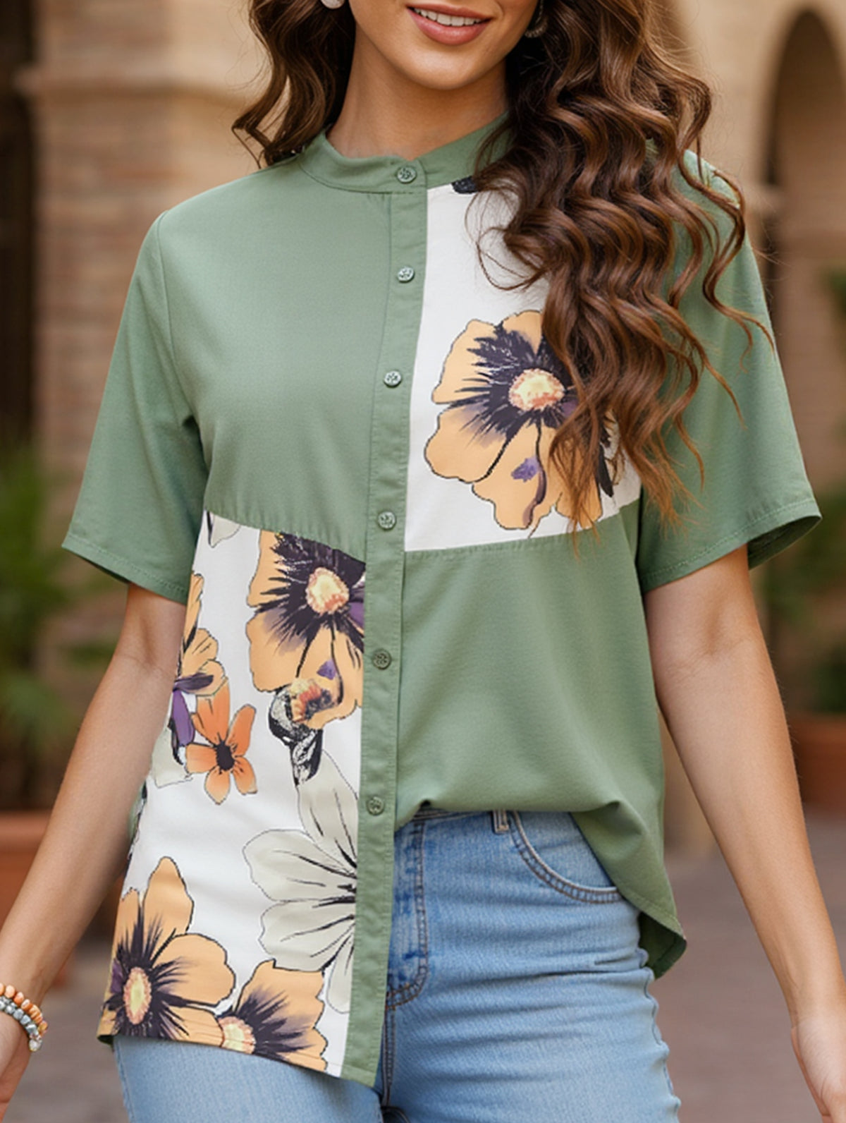 Plus Size Floral Button Down Shirt ??Summer Boho Style