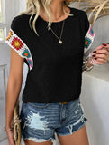 Embroidered Polka Dot Top ??Women's Casual Round Neck Short Sleeve Blouse
