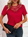 Romantic Lace Patchwork Crew Neck Shirt ??Lightweight Top for Women