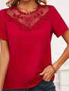Romantic Lace Patchwork Crew Neck Shirt ??Lightweight Top for Women