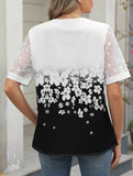 Summer Chiffon Blouse for Women ??V-Neck Lace Sleeve Printed Top