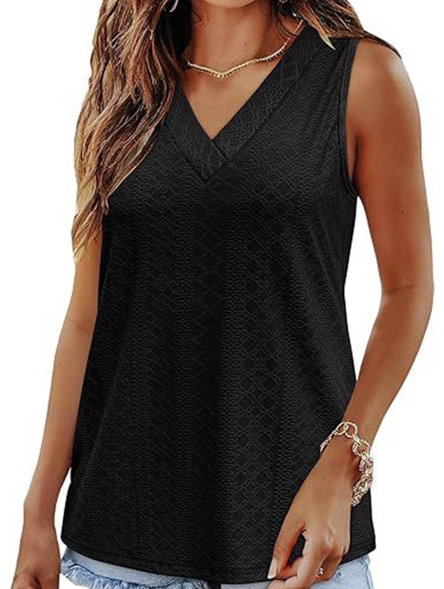 Solid color V-neck loose vest women's T-shirt