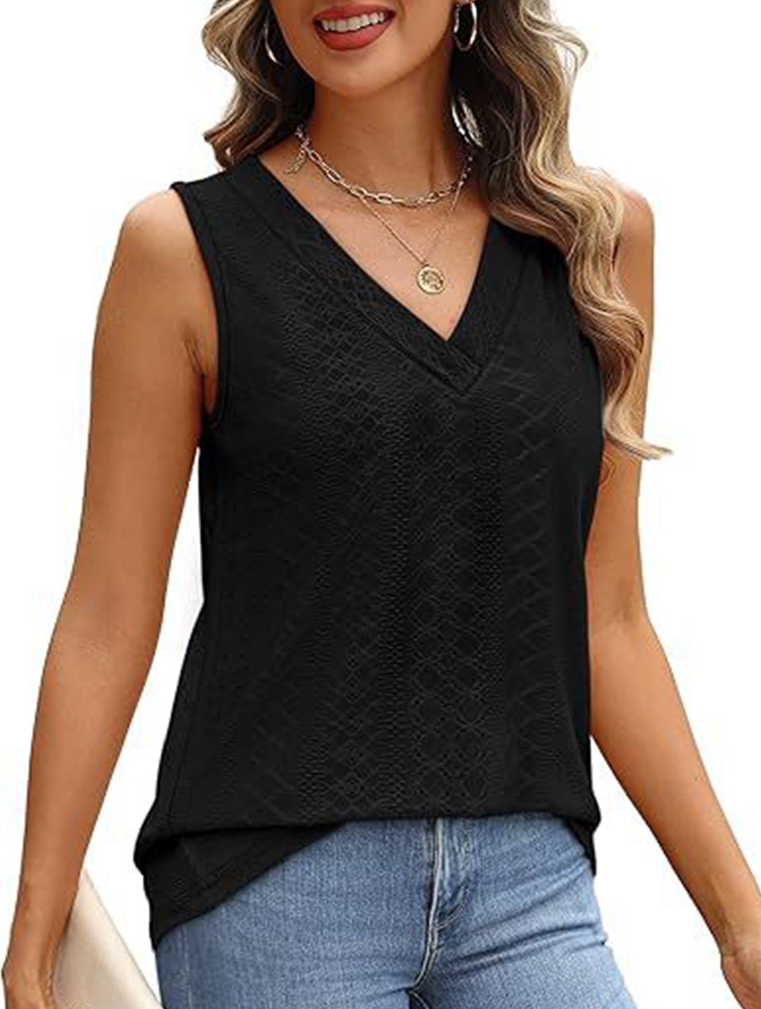 Solid color V-neck loose vest women's T-shirt