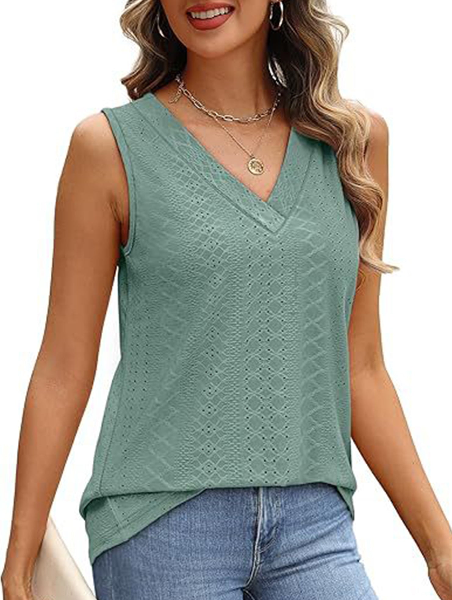Solid color V-neck loose vest women's T-shirt