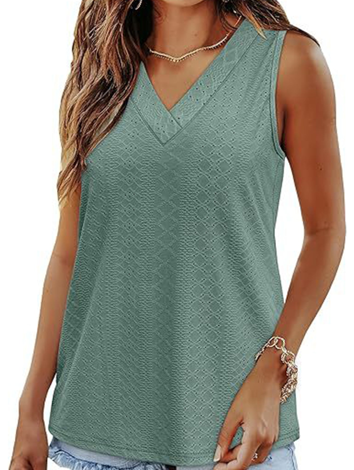 Solid color V-neck loose vest women's T-shirt
