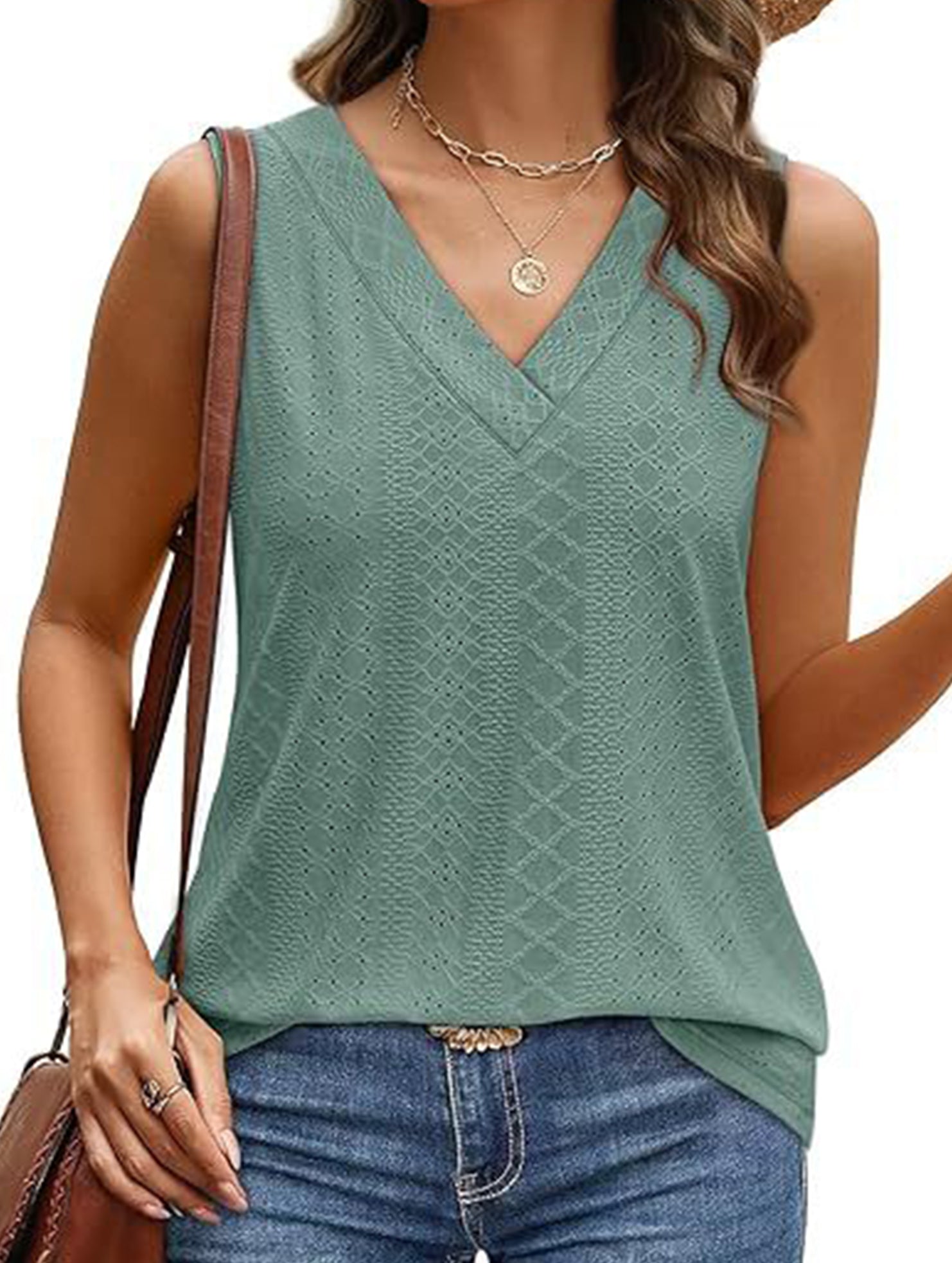 Solid color V-neck loose vest women's T-shirt