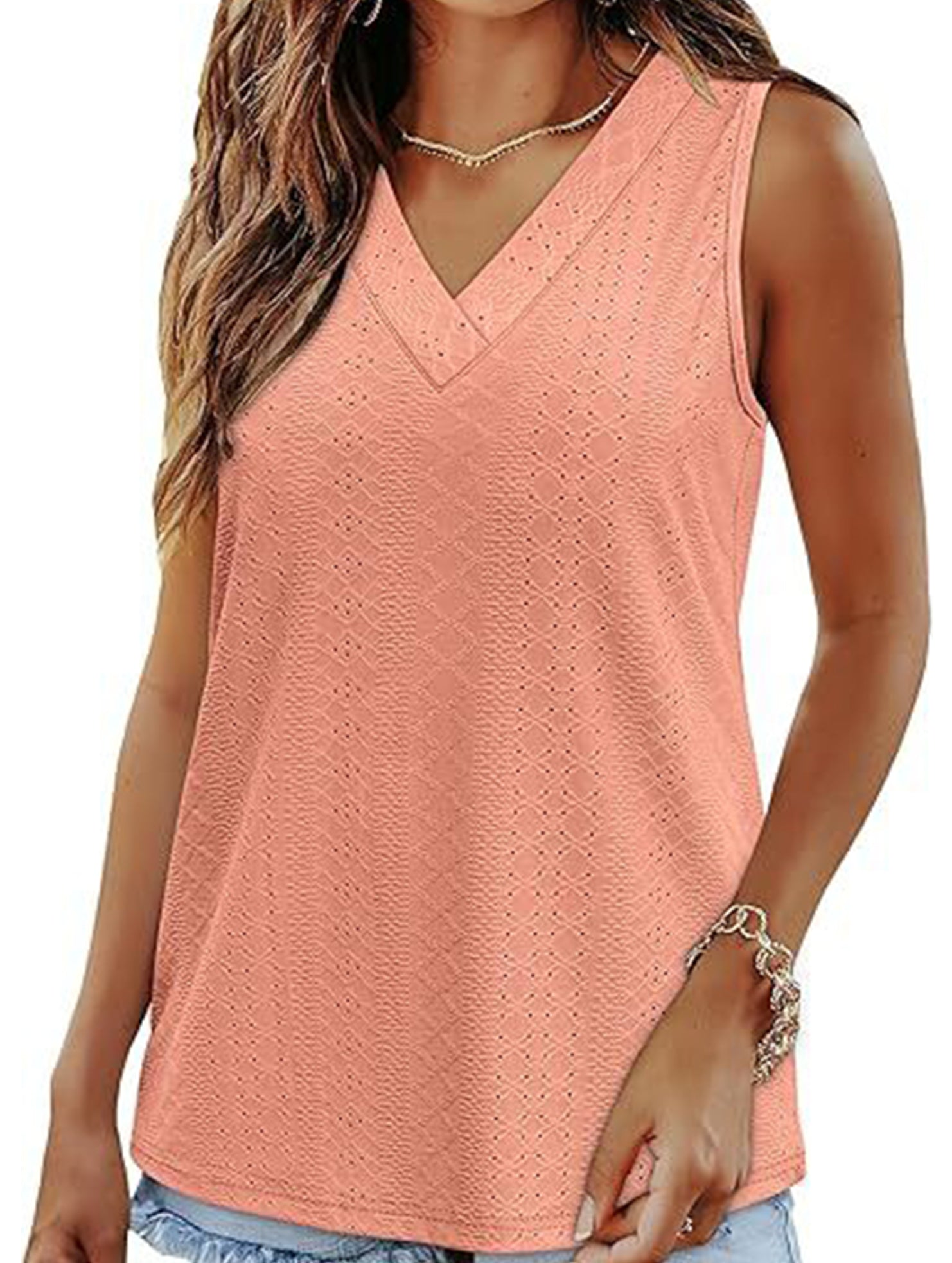 Solid color V-neck loose vest women's T-shirt
