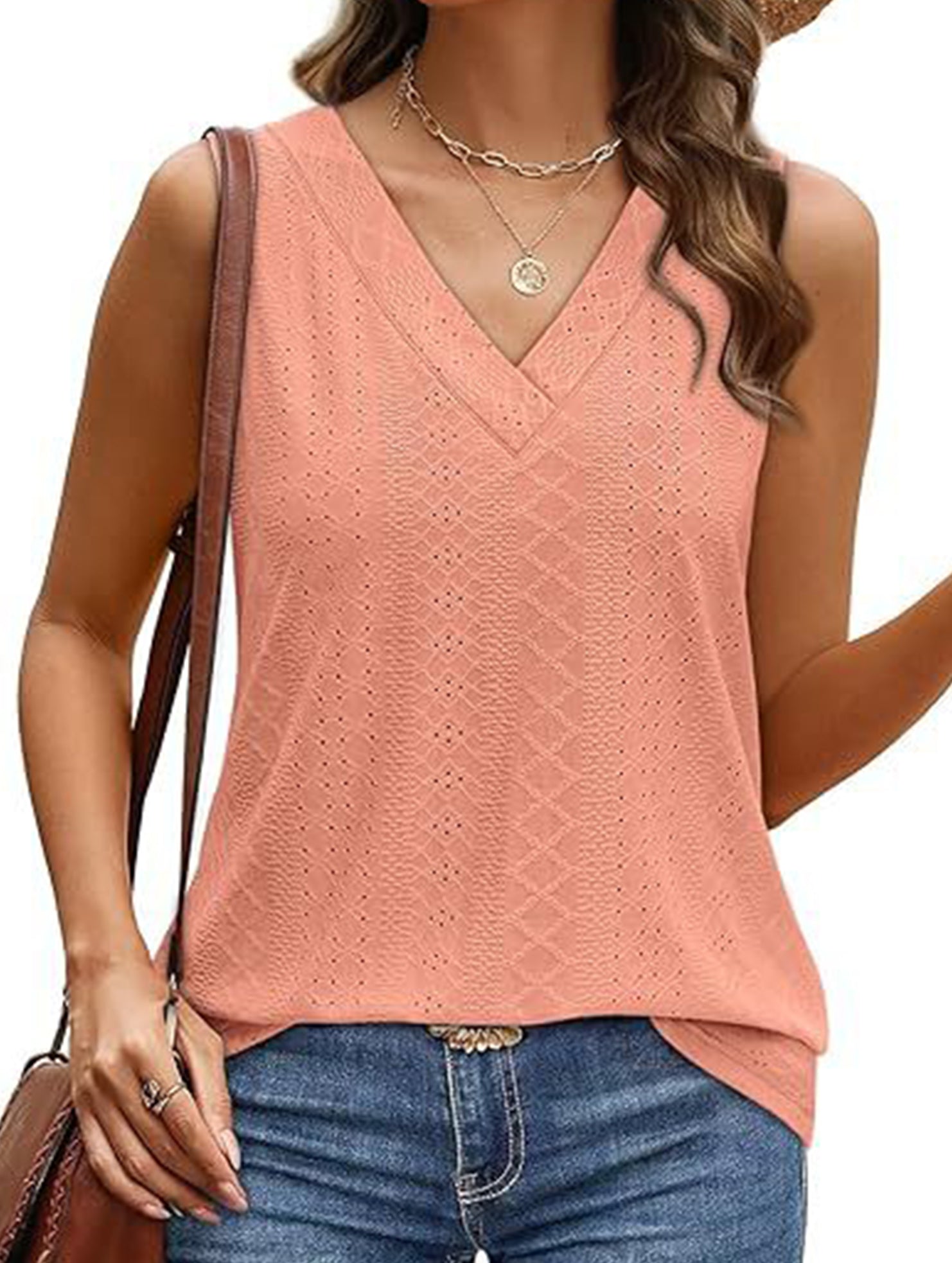 Solid color V-neck loose vest women's T-shirt