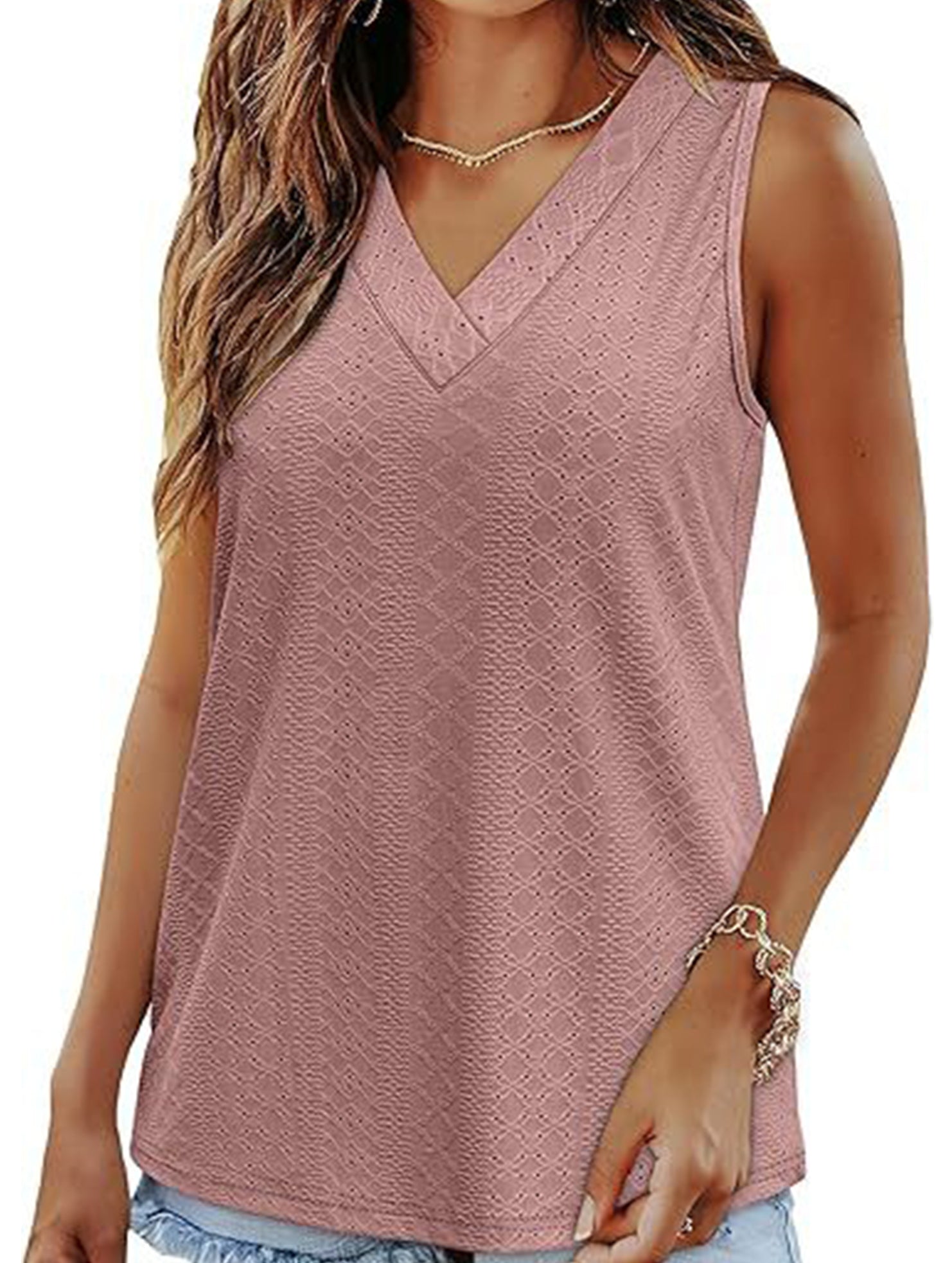 Solid color V-neck loose vest women's T-shirt