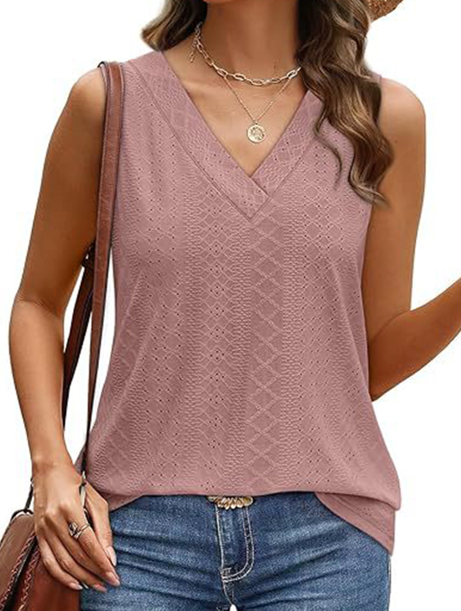 Solid color V-neck loose vest women's T-shirt