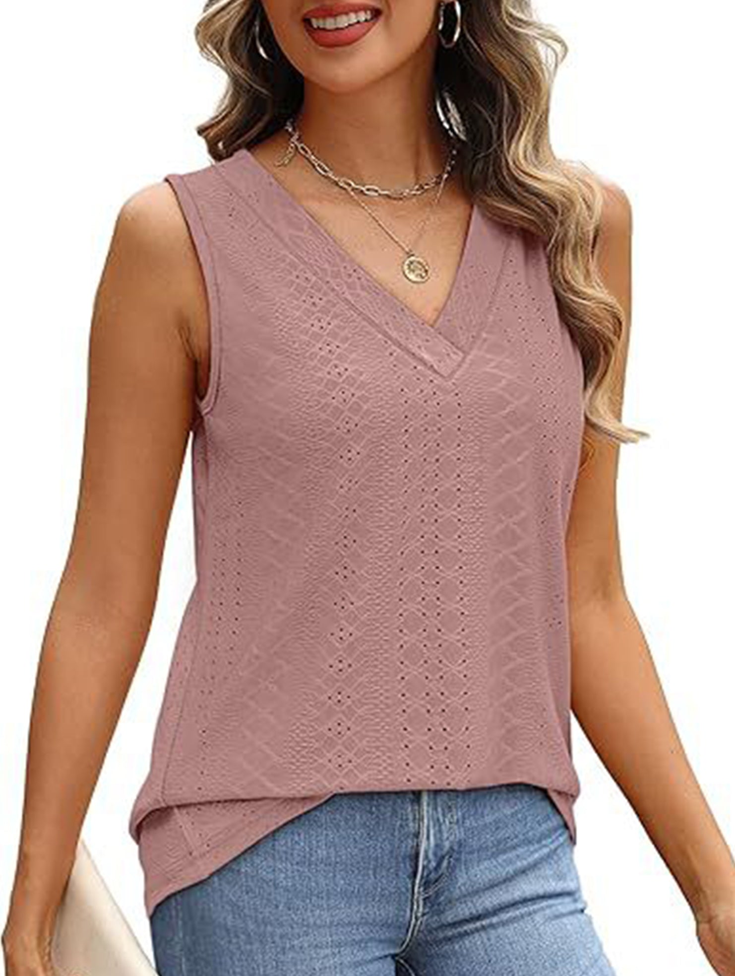 Solid color V-neck loose vest women's T-shirt