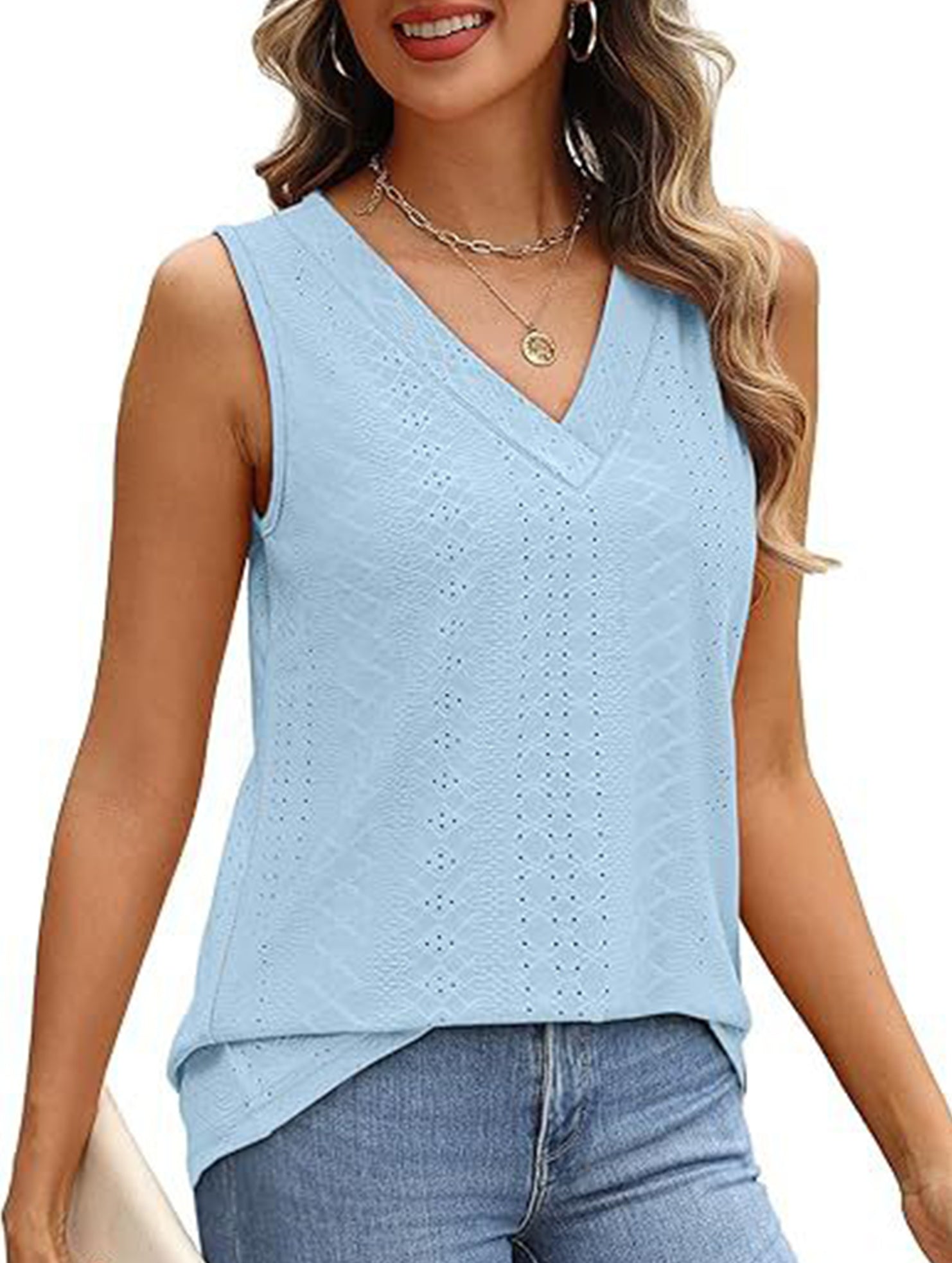 Solid color V-neck loose vest women's T-shirt
