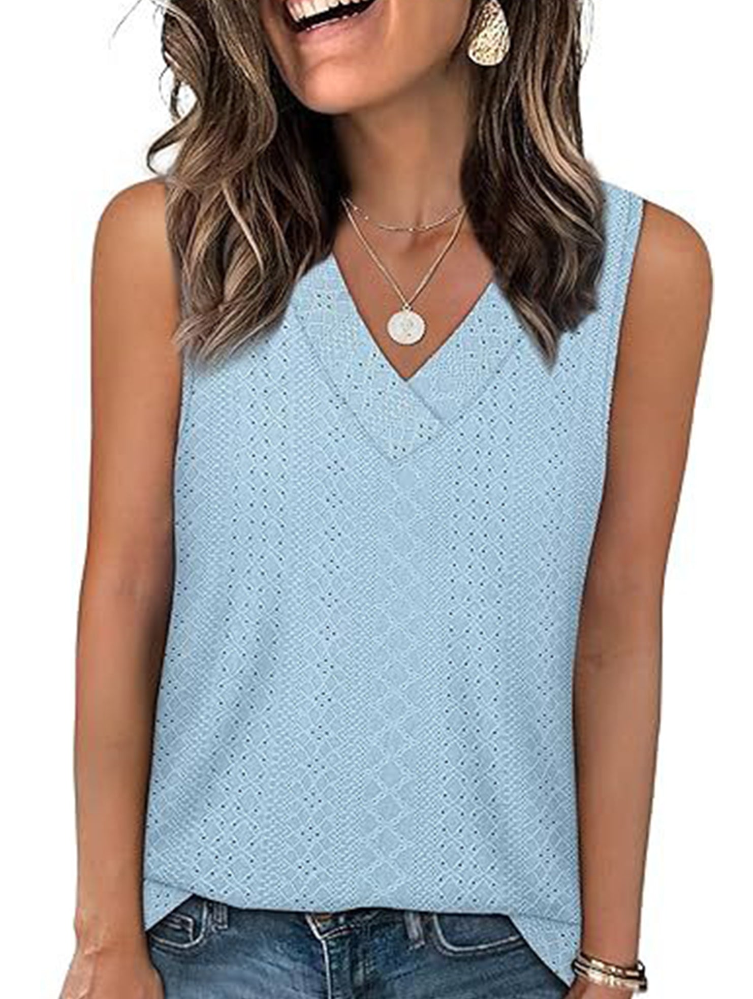 Solid color V-neck loose vest women's T-shirt