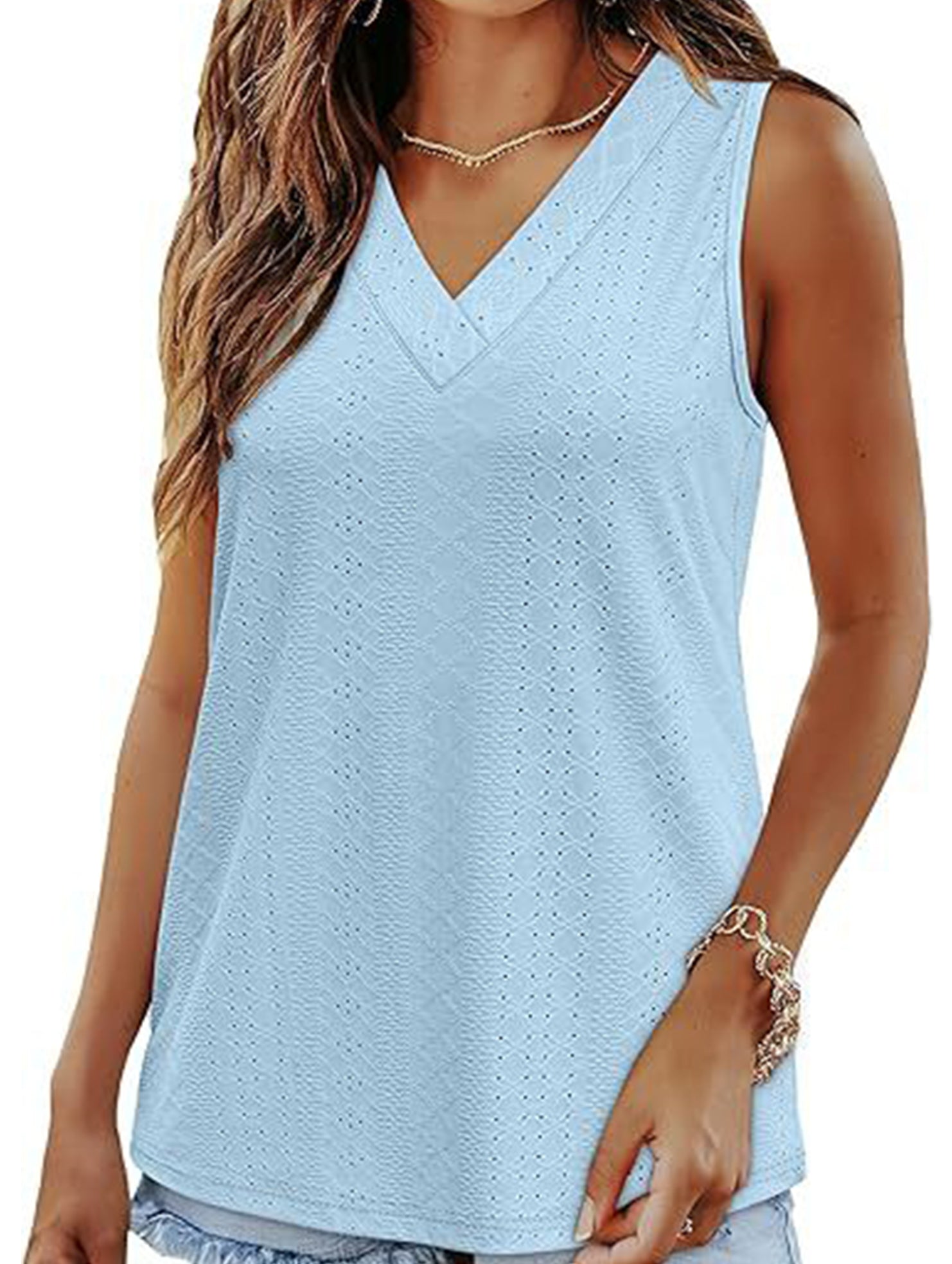 Solid color V-neck loose vest women's T-shirt