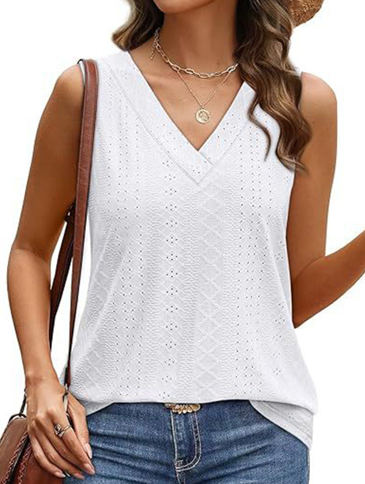 Solid color V-neck loose vest women's T-shirt