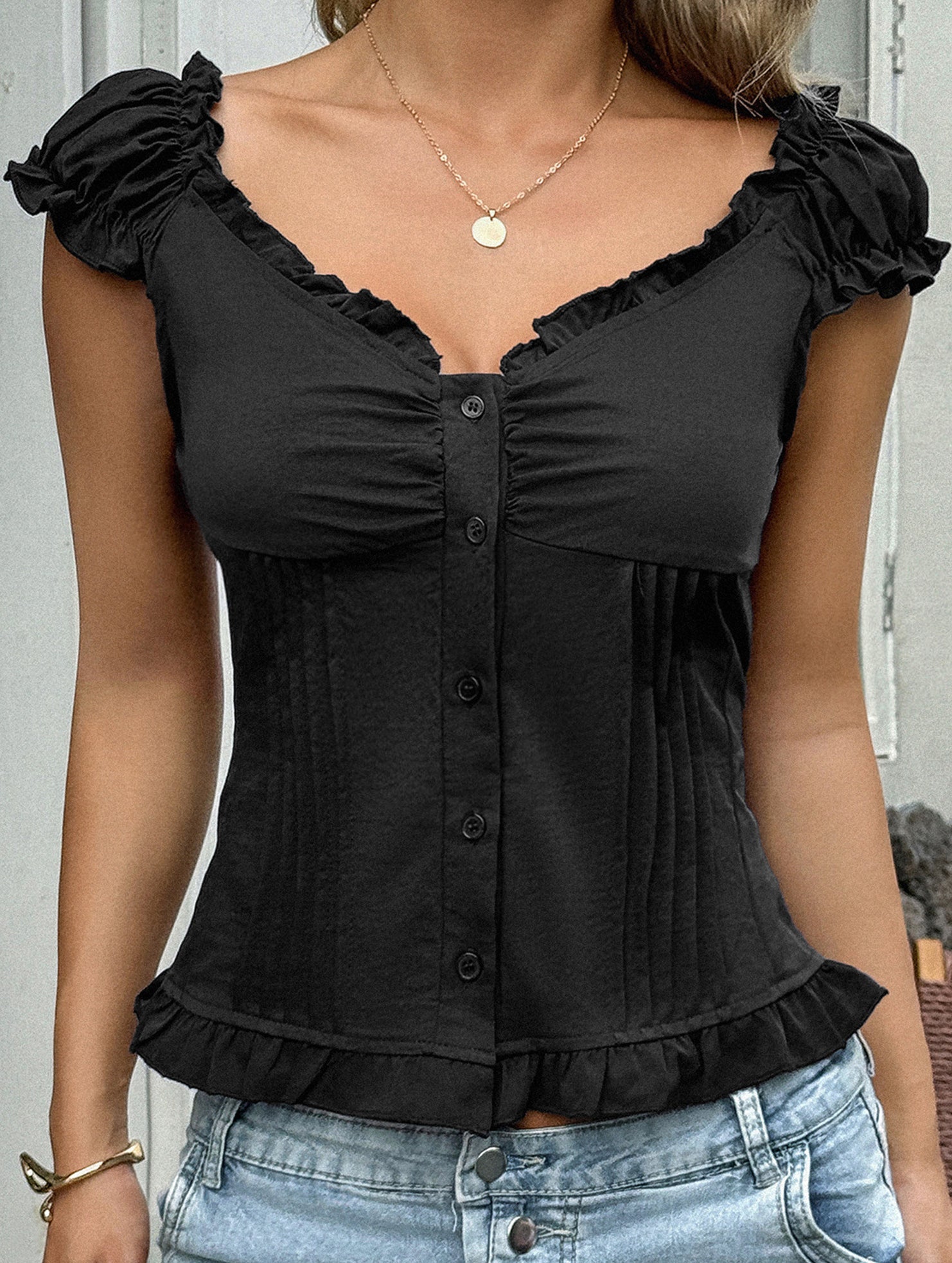 Spicy short-sleeved ruffled vest for women
