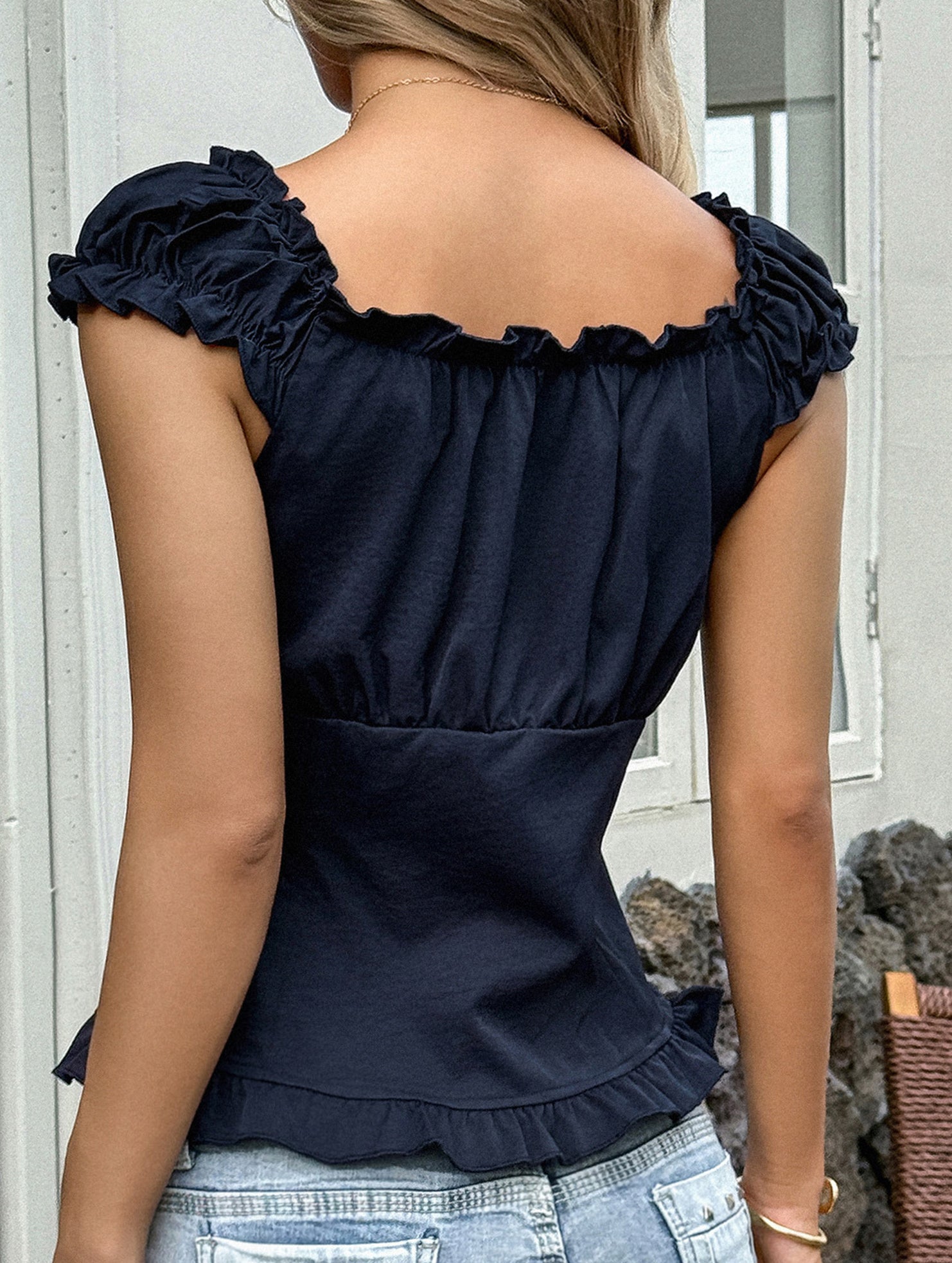 Spicy short-sleeved ruffled vest for women