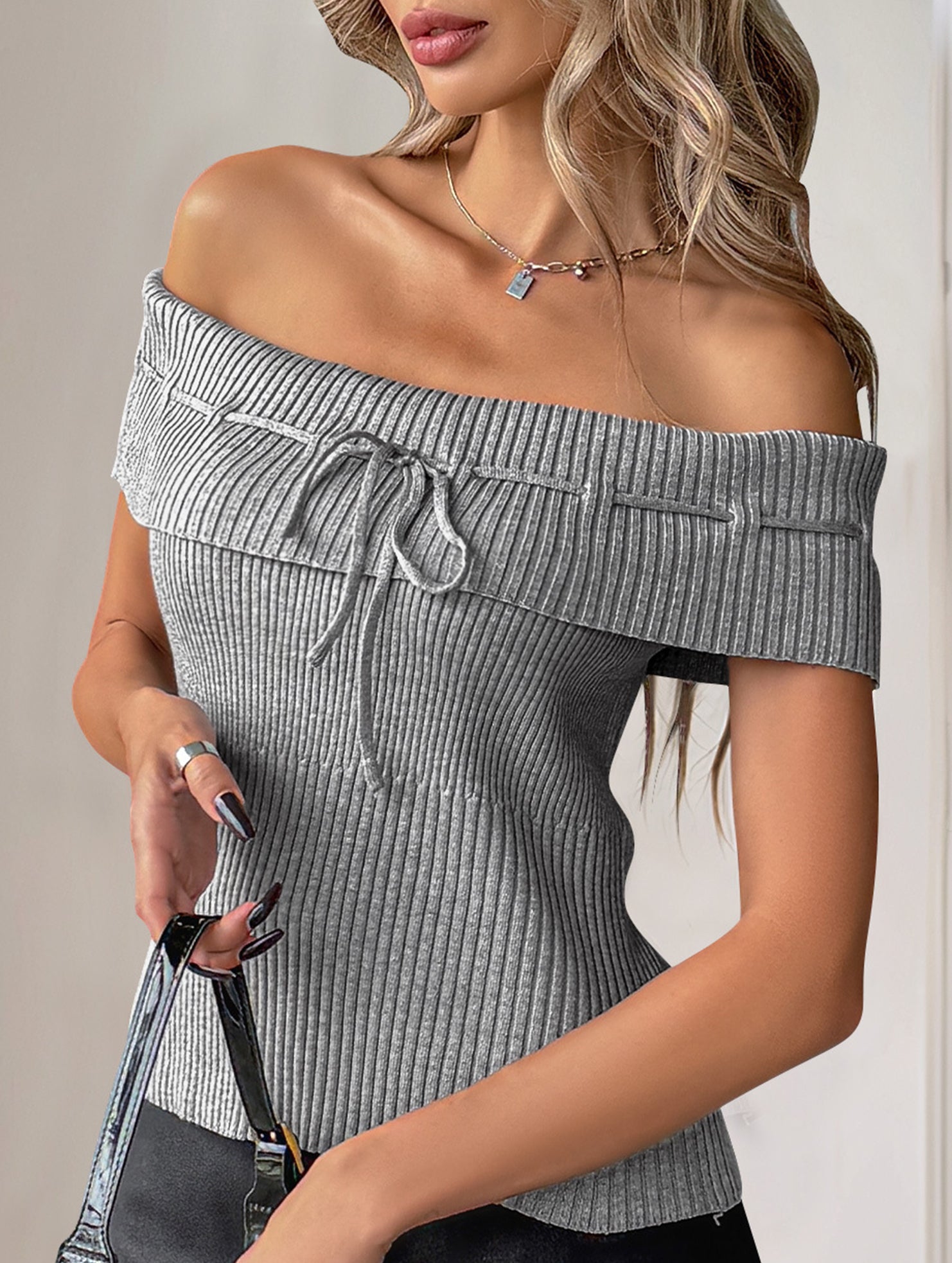 Women's Knit Top with Bow Tie Design