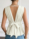 V Neck Backless Tie Waist Shirt