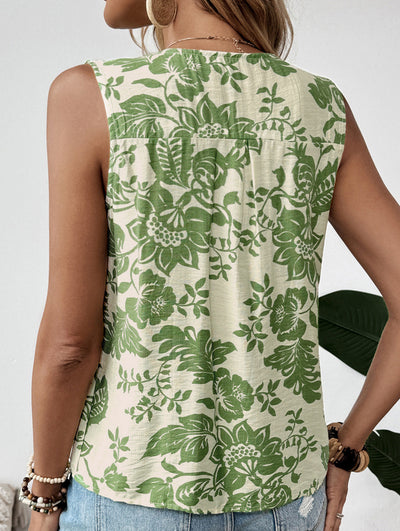 Floral Sleeveless Tie Blouse_CWTSTSL00187