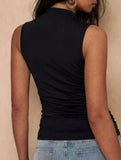 Metal Buckle Ruched Slim Sleeveless Top