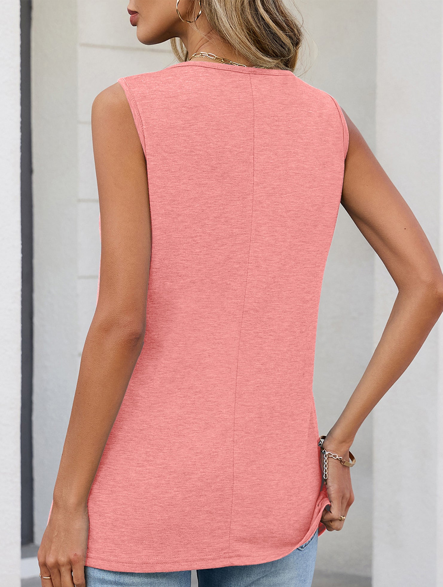 Ruched V Neck Sleeveless Tank Top